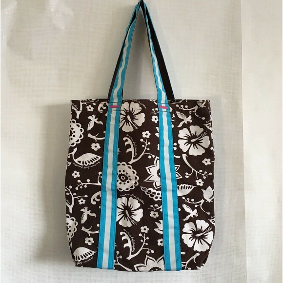 AEO American Eagle Outfitters Canvas Tote Aloha Print in Brown/Cream/Blue - Picture 1 of 11